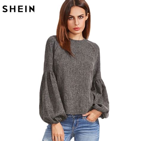 SHEIN Women Tops and Blouses New Fashion Women Shirt Ladies Tops Grey ...