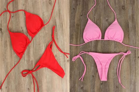 AT Pcs Set Bikini Set Solid Color Halter Neck Strap Thong Women Swimsuit Set For Beach