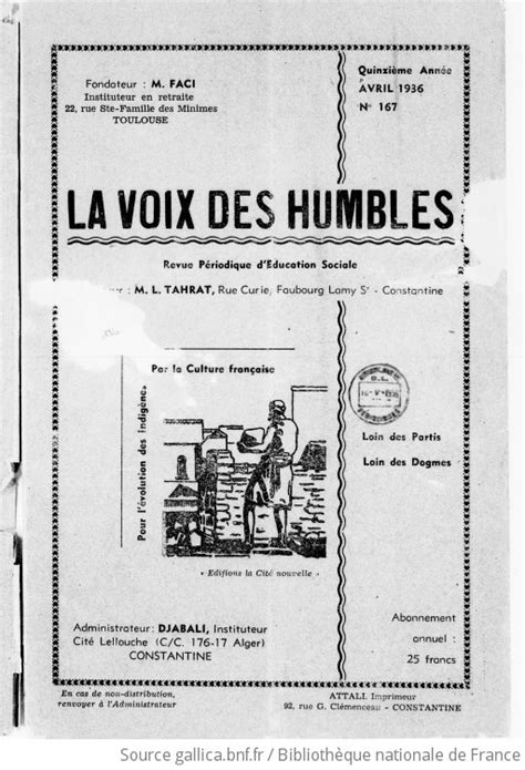 La Voix Des Humbles Revue Mensuelle D Ducation Sociale Et