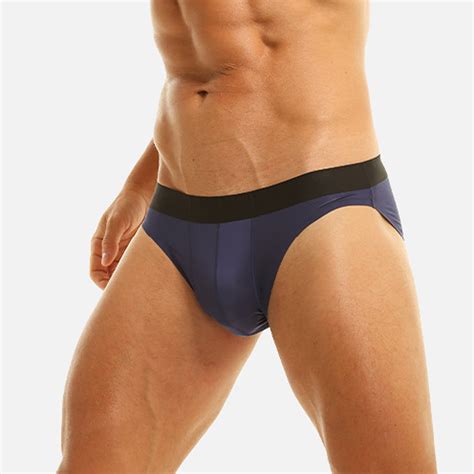 Kddylitq Men Briefs Low Rise Underwear Comfortable Bikinis Solid Ice Silk Underpants Dark Blue