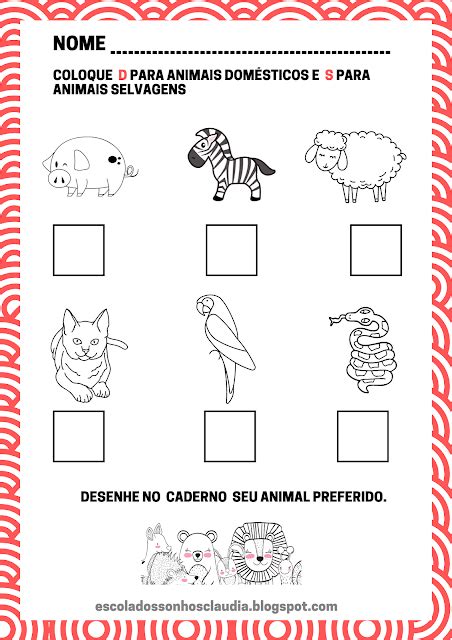 Plano De Aula Animais Selvagens E Domésticos Para Educação Infantil De