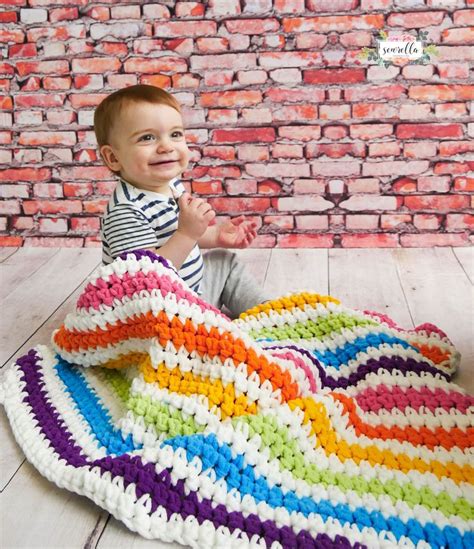 Crochet Rainbow Stripes Baby Blanket Sewrella Blanket Crochet