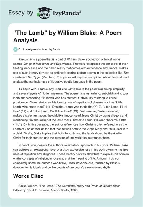 "The Lamb" by William Blake: A Poem Analysis - 343 Words | Critical Writing Example