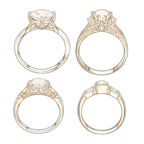 Premium Vector | A unique set of sketch style solitaire rings with ...