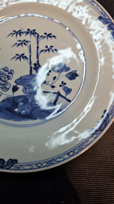 Proantic Plat Qianlong Porcelaine De Chine Bleu Blanc E Si Cle