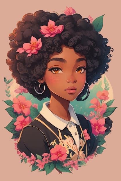 Premium Vector Beautiful Black Girl With Flowers Sticker Vector