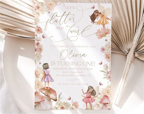 Editable Fairy Garden Birthday Invitation Template For Girl Wildflower