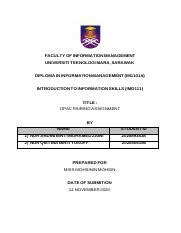 Opac Assignment Pdf Faculty Of Information Management Universiti