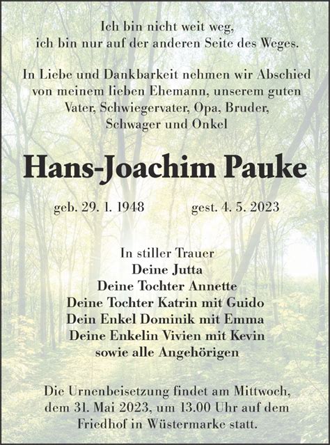 Traueranzeigen Von Hans Joachim Pauke Lr Online Trauer De