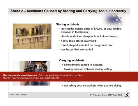 Pdf Hand Tools Safety Talk 19 Page Pdf Document Flevy