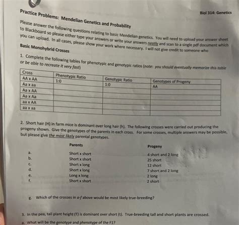 Solved Biol 314 Genetics Practice Problems Mendelian