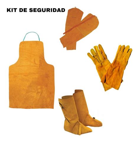 Kit Seguridad Soldador Carnaza Mandil Guantes Manga Polainas Meses