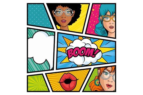 Pop Art Comic Book Covers With Woman S Faces And Speech Bubbles In The