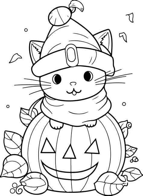 Halloween Pumpkin And Cat Coloring Pages