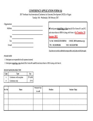 Fillable Online CONFERENCE APPLICATION FORM A Erina Or Jp Fax Email