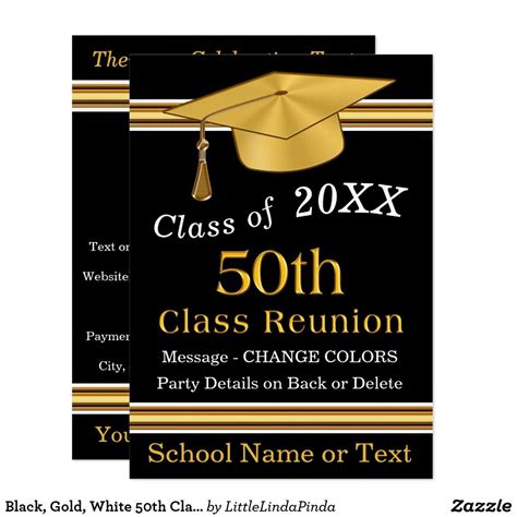 Black, Gold, White 50th Class Reunion Invitations