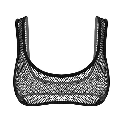 Women Hot Sexy Lingerie See Through Fishnet Wide Shoulder Straps Deep U