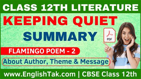 Keeping Quiet Summary Class 12 Board Exam 2023 EnglishTak