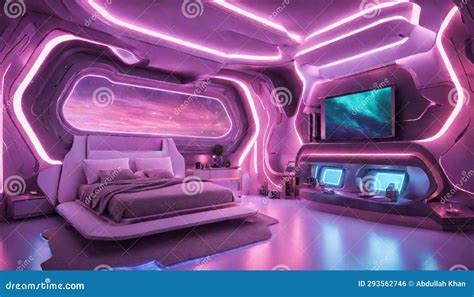 A Futuristic Spaceship-inspired Bedroom with Neon Lights and Metallic ...