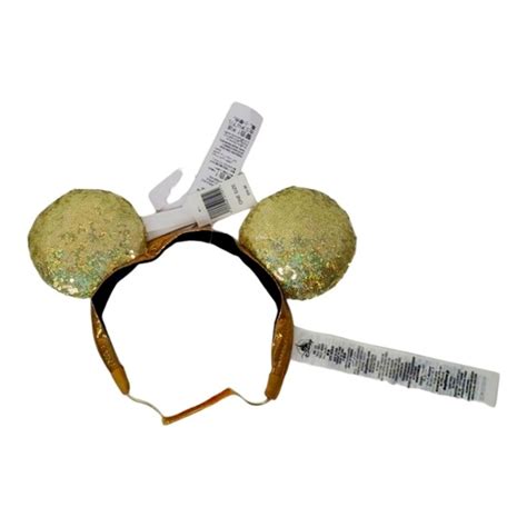 Disney Mickey Minni Mouse Blue Gold Sequin 50th Anniv Ears Headband