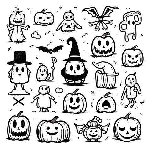 Set Of Halloween Elements Doodle Style Vector Design Illustration