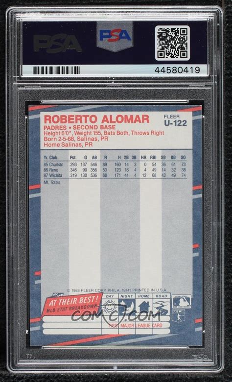 1988 Fleer Update Base Glossy U 122 Roberto Alomar Psa 9 Mint