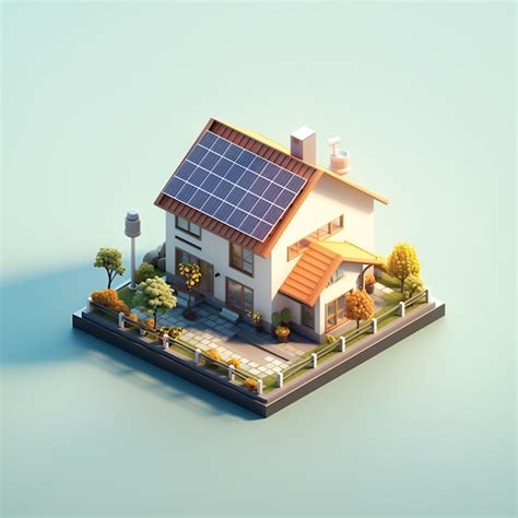 Premium AI Image Isometric House With Solar Panels