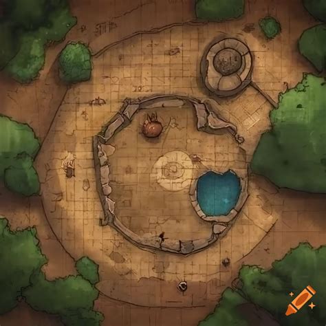 Battle Map For Tabletop Rpg Set In A Village Square With A Central Well