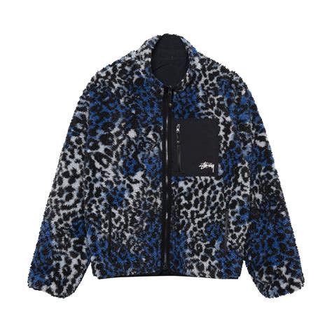 StüSsy Sherpa Reversible Jacket Leopard Blue Editorialist