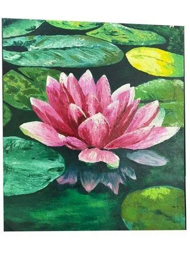 Lotus Flower Canvas Painting, Shape: Rectangular, Size: 32x27inch at Rs ...