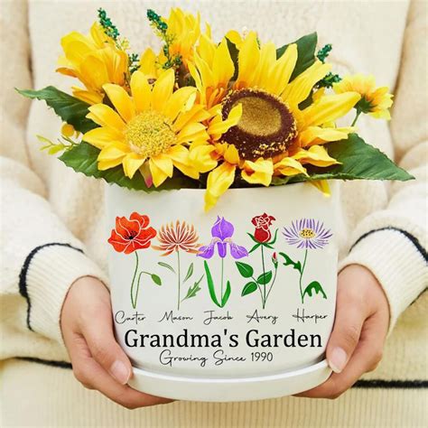 Big Custom Birth Month Flower Plant Pot Grandmas Garden Plant Pot