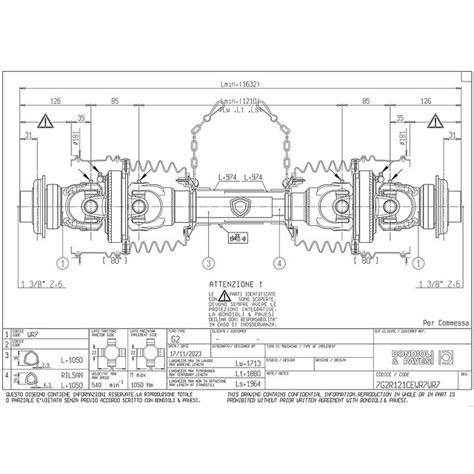 Transmission à cardan grand angle Bondioli 1210 mm 21 31 cv