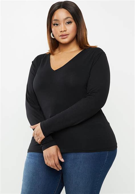 Fitted V Neck Top Plus Black Edit Plus Tops Superbalist