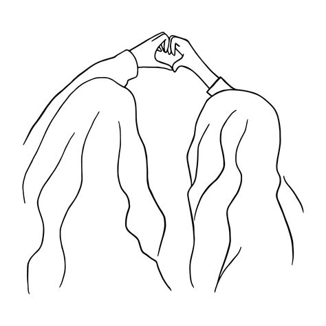 Line Art Minimal Of Lesbian Doing Heart Sign Together In Hand Drawn Concept For Decoration