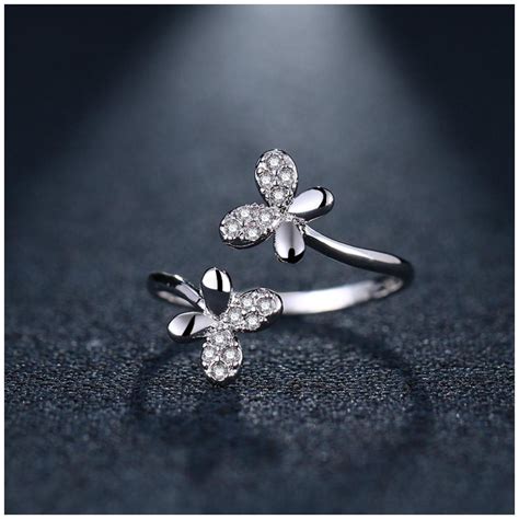 Buy Double Butterfly Cubic Zircon Sterling Silver Ring Online At Low