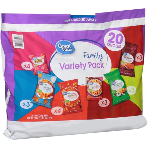 (2 Pack) Great Value Family Variety Pack Snacks, Tortilla, Corn, Potato Chip Variety, 20 Count ...