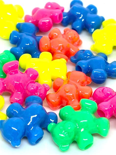 Neon Teddy Bear Beads Cute Supplies Kawaii Jewelry Dino Etsy