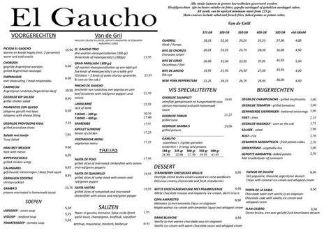 Carta De Restaurant El Gaucho Roterdam