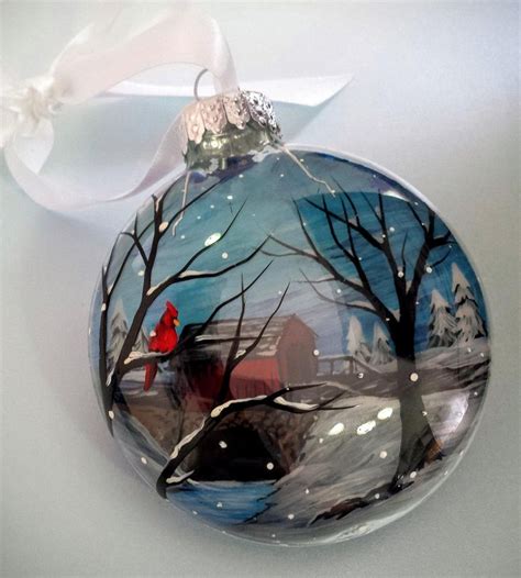 Cardinal Christmas Ornament Hand Painted Glass Holiday Tree Etsy