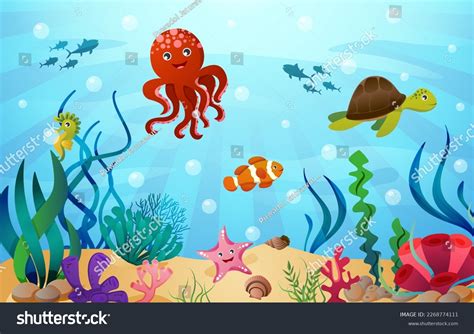 Sea Life Animals Ocean Scene Cartoon Stock Vector (Royalty Free ...