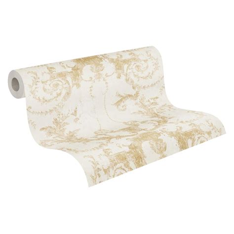 Papel Pintado Barroco Beige Crema Blanco Y Oro 53 Cm X 10 05 M A S