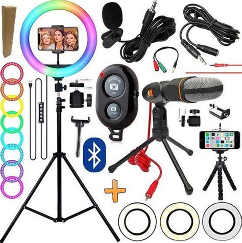 Kit Youtuber Tripé Profissional Iluminador Ring Light Luz Led Colorida