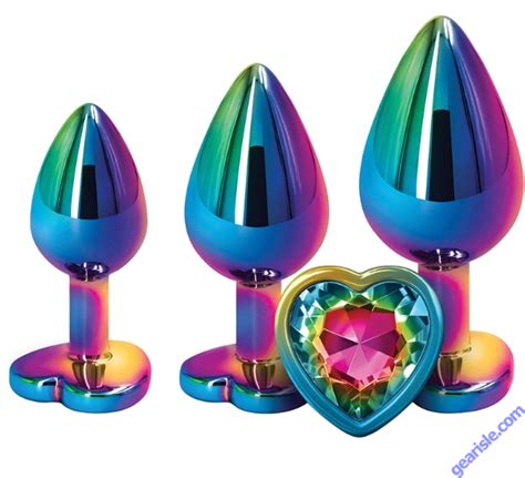 Rear Assets Heart Trainer Kit Metal Anal Plug Rainbow Color