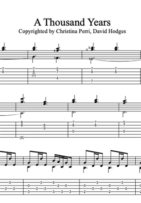 Christina Perri A Thousand Years Guitar Fingerstyle By Vincent Ong Tab 1staff Sheet