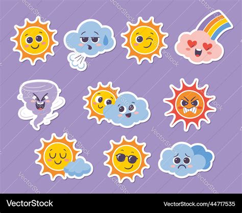 Weather forecast emoji sticker collection Vector Image