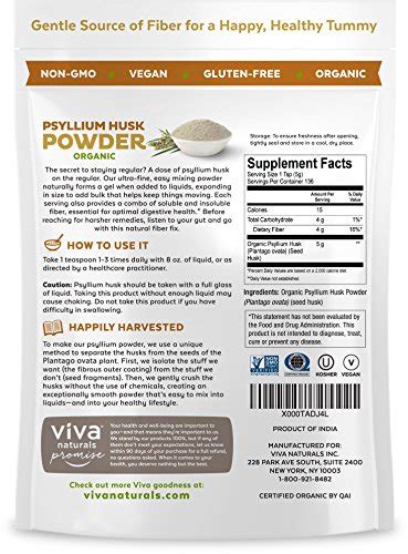 Viva Naturals Organic Psyllium Husk 24 Oz 15 Lb Everyday Fiber