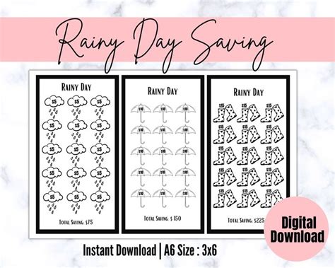 Rainy Day Savings Challenge Saving Tracker Printable A6 Budget Binder