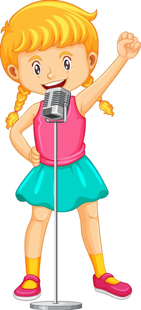 A cute girl singing with microphone 3657961 Vector Art at Vecteezy