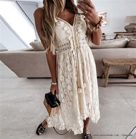 Neuheiten A Linie Sommer Boho Maxikleid In Wei Aus Spitze