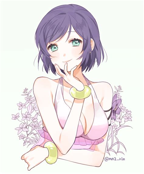 Safebooru Bangle Bare Shoulders Bikini Bracelet Breasts Cleavage Green Eyes Jewelry Marin